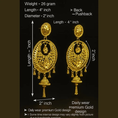 Exclusive One Gram Gold Heavy Jhumka Earrings – 4 Inch Long