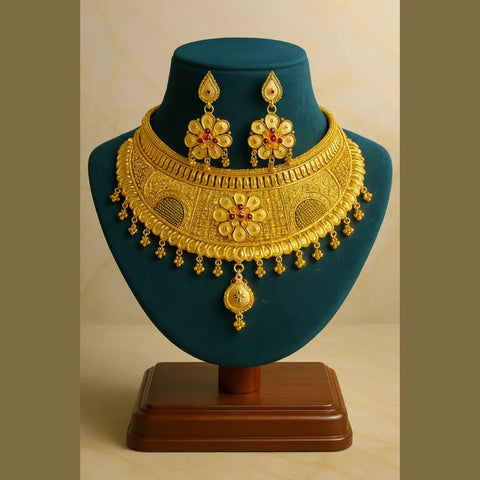 Gold Plated Bridal Choker Necklace Set with Earrings – Floral Design