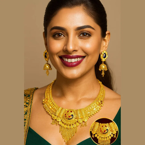 Royal Peacock Gold Plated Bridal Necklace Set with Earrings – 38g