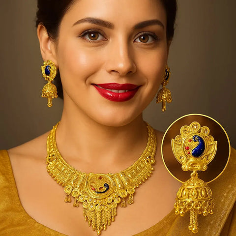 Royal Peacock Gold Plated Bridal Necklace Set with Earrings – 38g