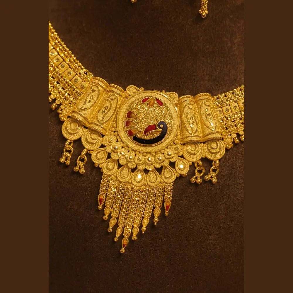 Royal Peacock Gold Plated Bridal Necklace Set with Earrings – 38g