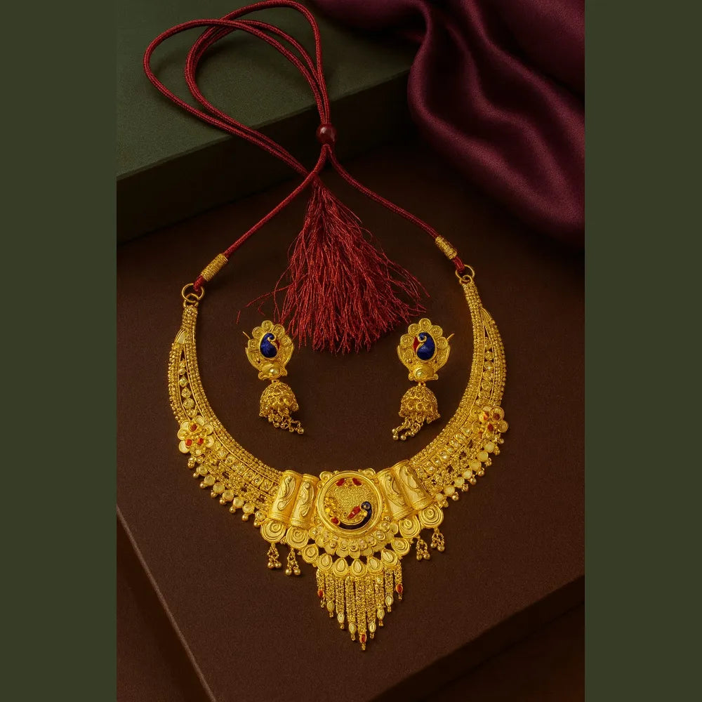 Royal Peacock Gold Plated Bridal Necklace Set with Earrings – 38g
