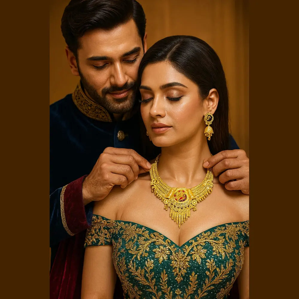 Product image of Traditional Bridal Necklace Set With Earrings Antique Gold Finish Copy 1 – image 11