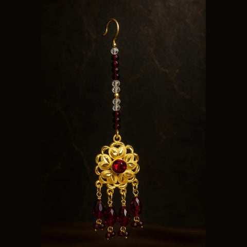 Exclusive Gold Finish Bridal Combo Set with Maroon Crystal Beads – Complete Jewellery Collection