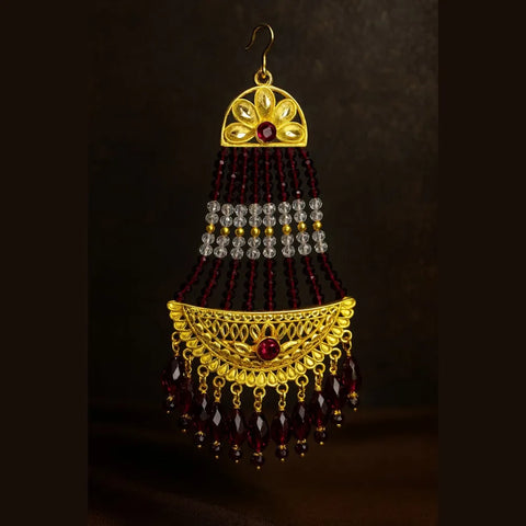 Exclusive Gold Finish Bridal Combo Set with Maroon Crystal Beads – Complete Jewellery Collection