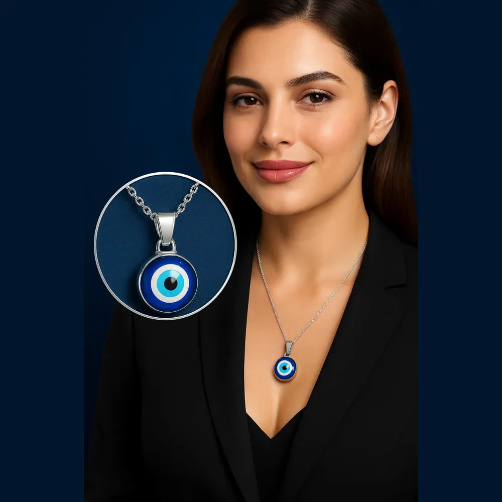 Unisex Protective Blue Evil Eye Pendant Necklace – Silver Plated