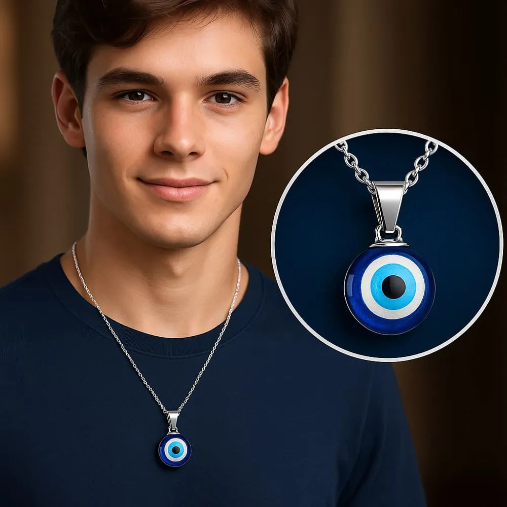 Unisex Protective Blue Evil Eye Pendant Necklace – Silver Plated