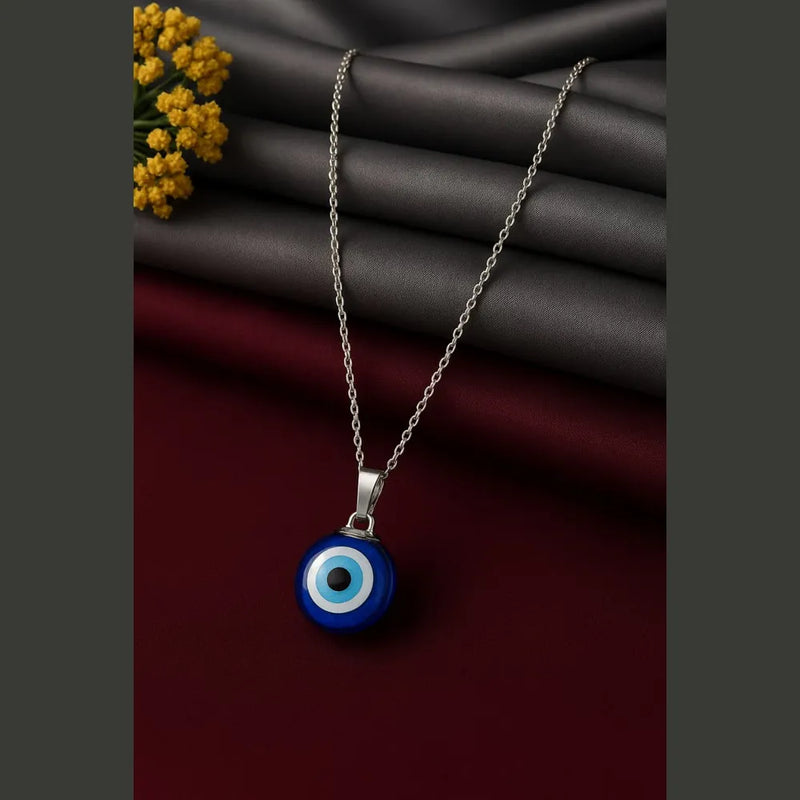 Unisex Protective Blue Evil Eye Pendant Necklace – Silver Plated