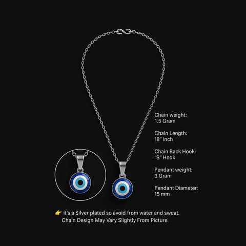 Unisex Protective Blue Evil Eye Pendant Necklace – Silver Plated