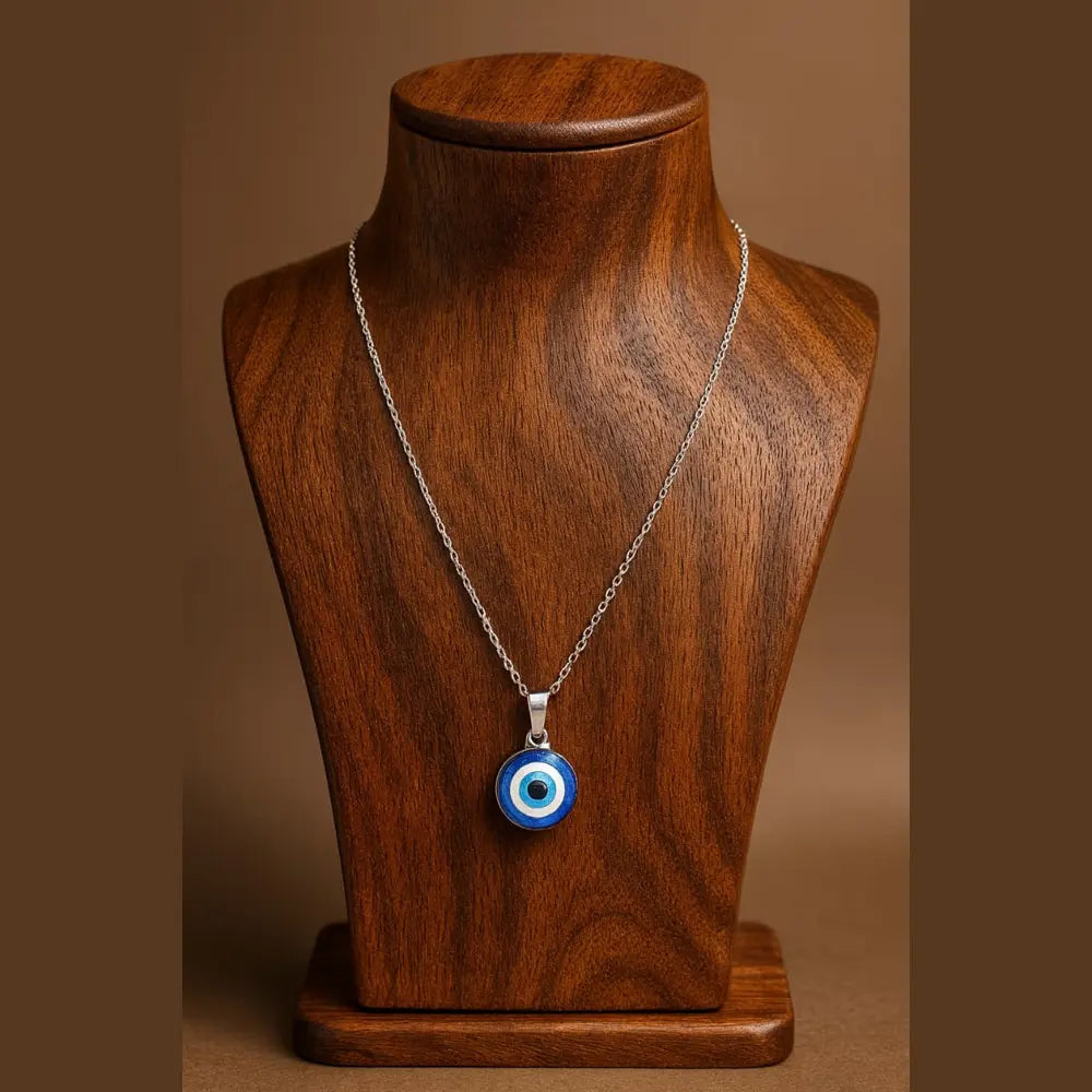 Unisex Protective Blue Evil Eye Pendant Necklace – Silver Plated