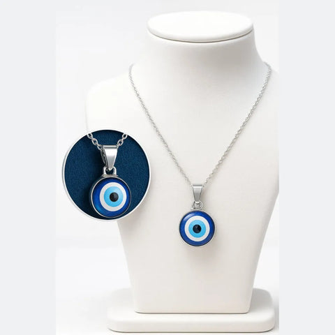 Unisex Protective Blue Evil Eye Pendant Necklace – Silver Plated