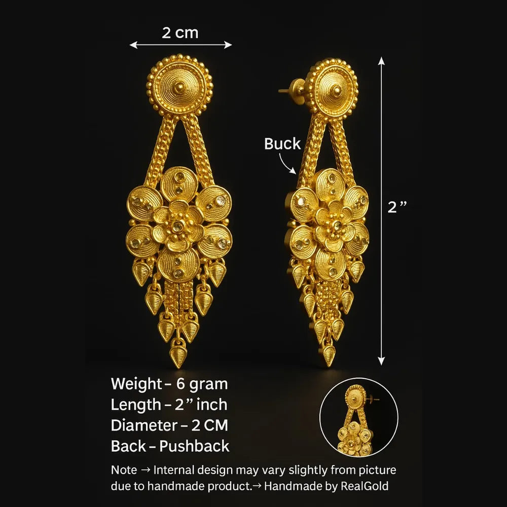 Elegant Floral Design One Gram Gold Plated Earrings for Women – Handmade Daily & Party Wear