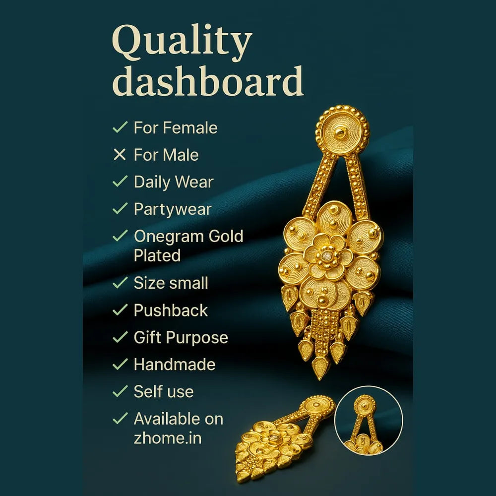 Elegant Floral Design One Gram Gold Plated Earrings for Women – Handmade Daily & Party Wear