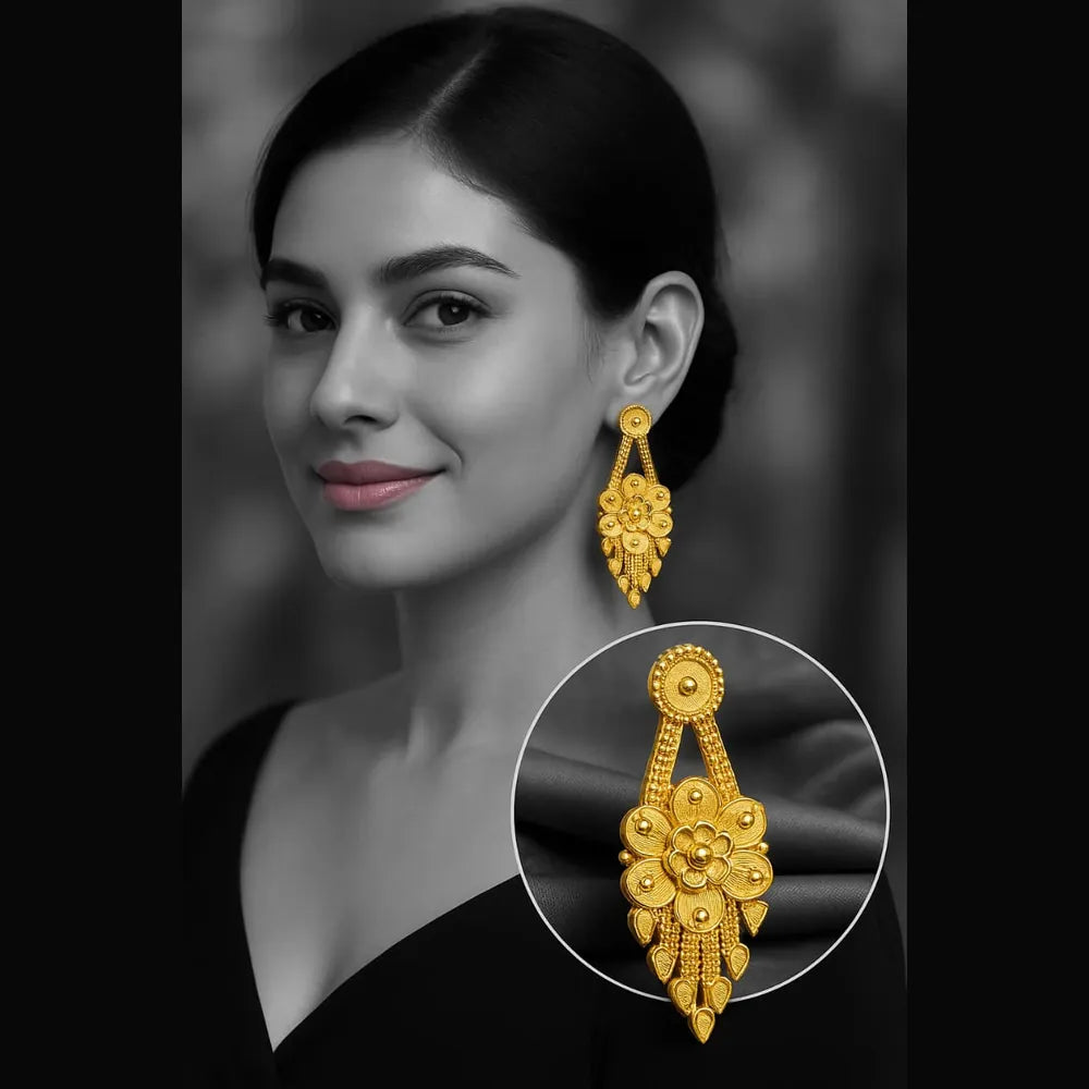 Elegant Floral Design One Gram Gold Plated Earrings for Women – Handmade Daily & Party Wear