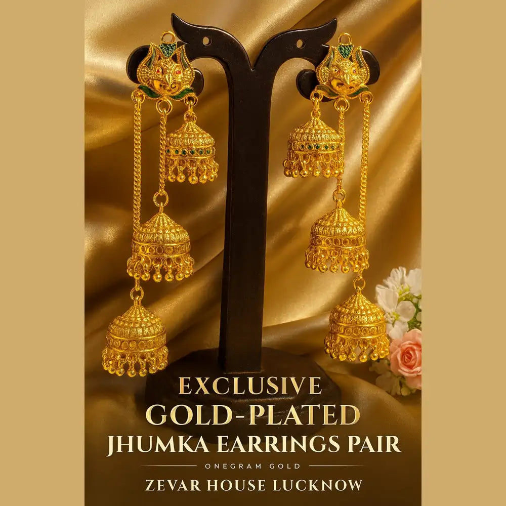 Product image of Products Exclusive Gold Plated Triple Jhumka Earrings – image 4
