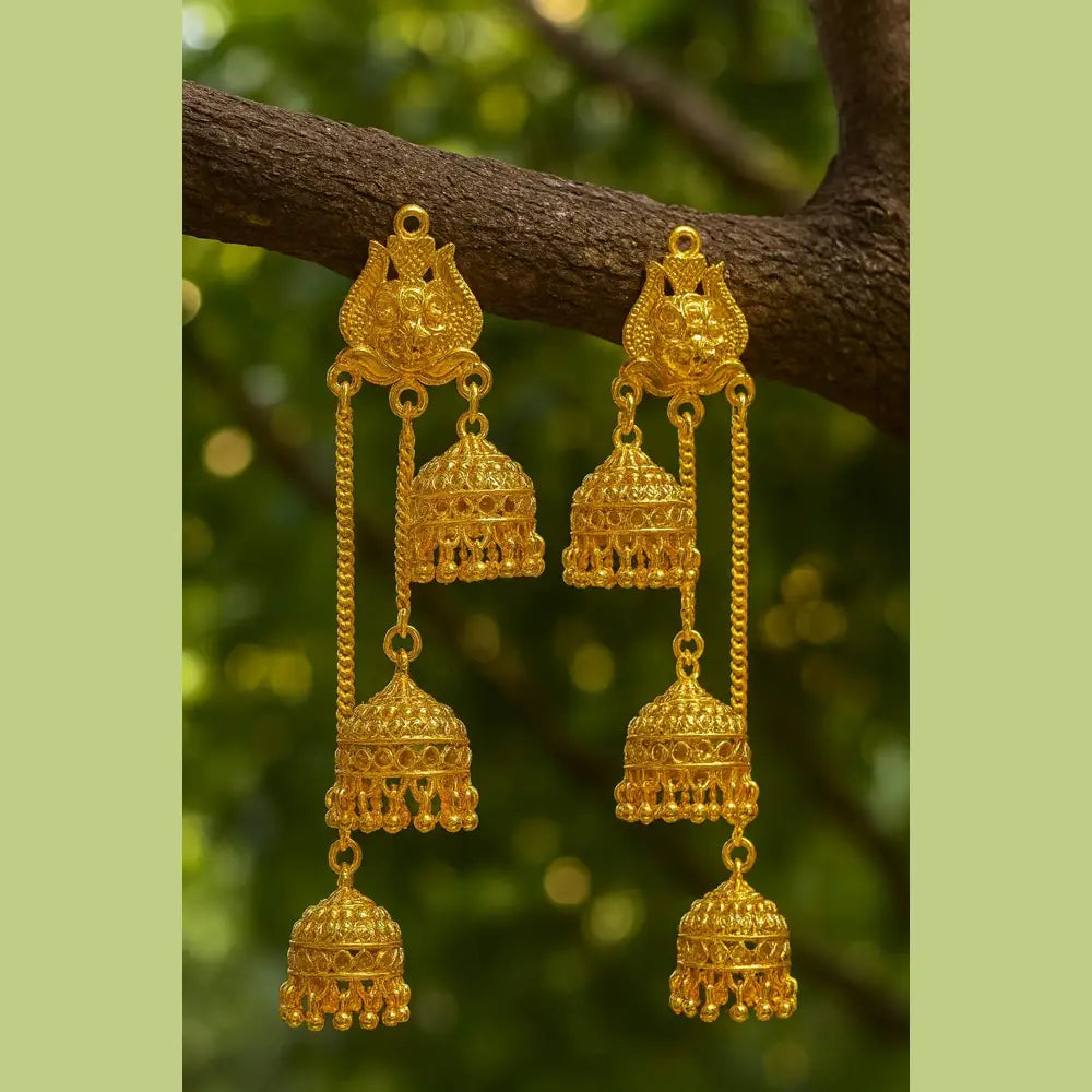 Product image of Products Exclusive Gold Plated Triple Jhumka Earrings – image 2