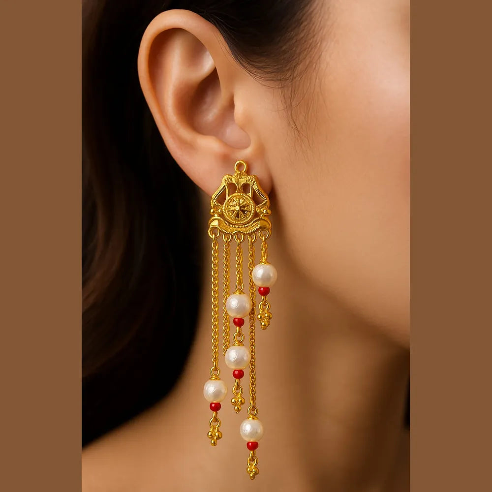 Product image of Gold Plated Handmade Temple Jhumka Earrings For Women Screwback Long Drop Design Copy – image 3