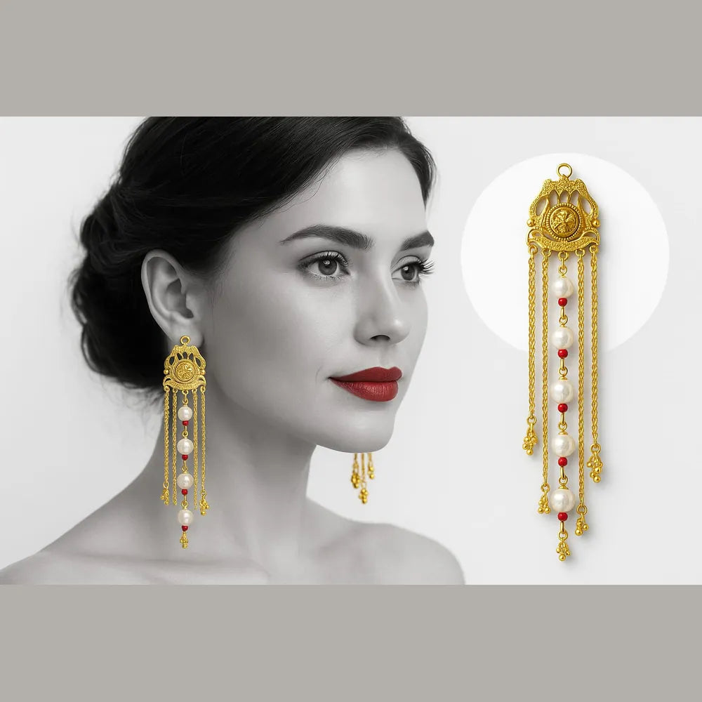 Product image of Gold Plated Handmade Temple Jhumka Earrings For Women Screwback Long Drop Design Copy – image 5