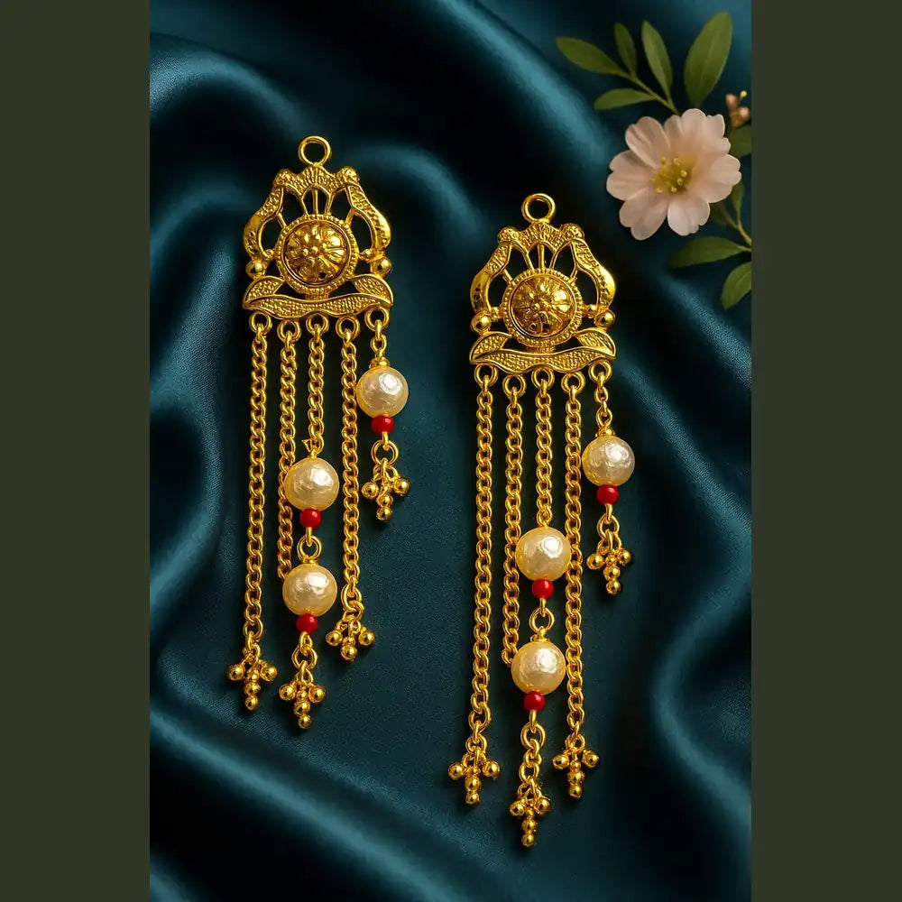 Product image of Handmade Gold-Plated Long Pearl & Bead Earrings for Women – image 1
