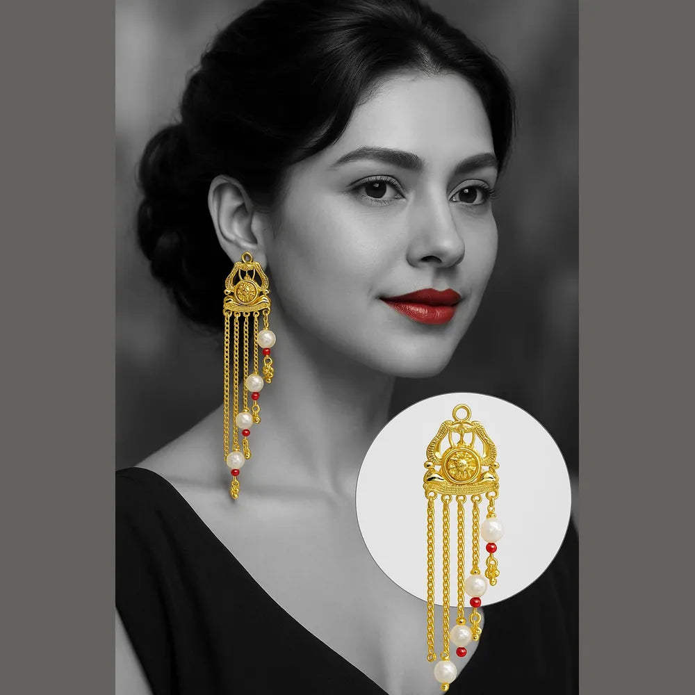 Product image of Gold Plated Handmade Temple Jhumka Earrings For Women Screwback Long Drop Design Copy – image 7