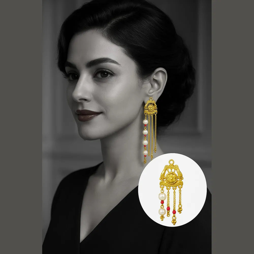 Product image of Gold Plated Handmade Temple Jhumka Earrings For Women Screwback Long Drop Design Copy – image 9