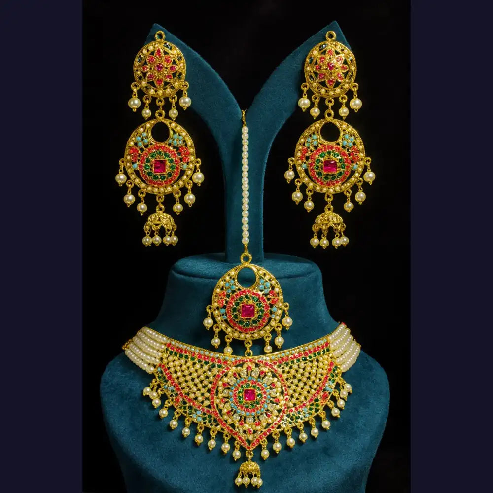 Product image of Shahi Jadaau Gold Plated Long Necklace Set With Earrings Royal Heritage Design Copy – image 6