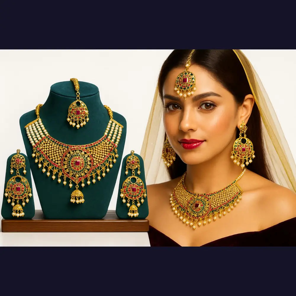 Product image of Shahi Jadaau Gold Plated Long Necklace Set With Earrings Royal Heritage Design Copy – image 9