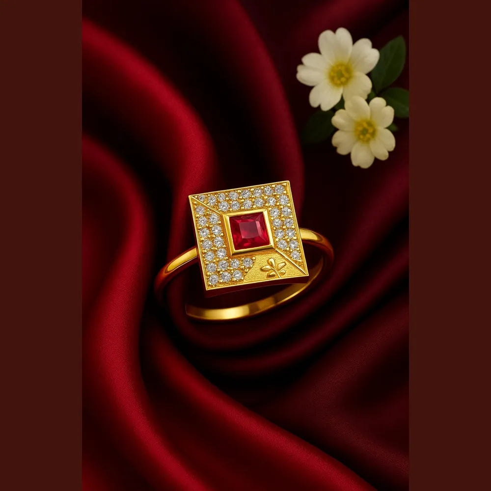 Product image of Gold-Plated Square Ruby Stone Adjustable Ring – Designer Handmade – image 1