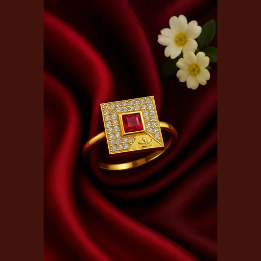 Product image of Gold-Plated Square Ruby Stone Adjustable Ring – Designer Handmade – image 1