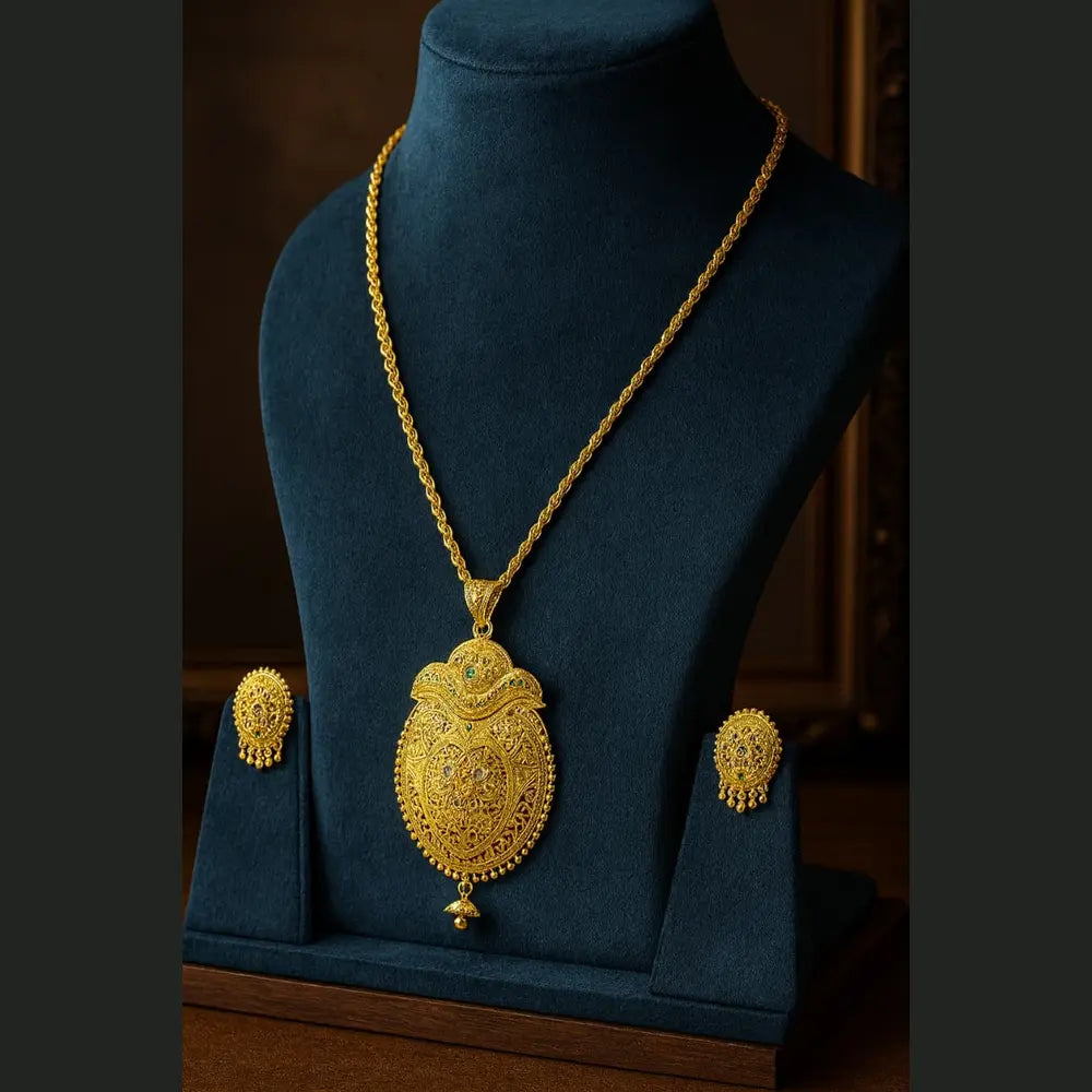 Traditional Gold-Plated Pendant Set with Earrings – 34g