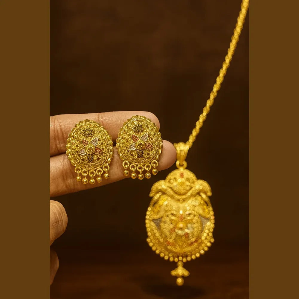 Traditional Gold-Plated Pendant Set with Earrings – 34g