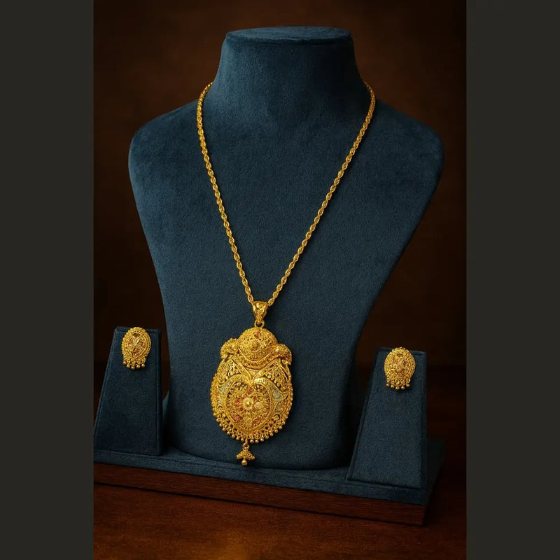 Traditional Gold-Plated Pendant Set with Earrings – 34g