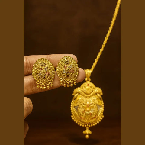 Traditional Gold-Plated Pendant Set with Earrings – 34g