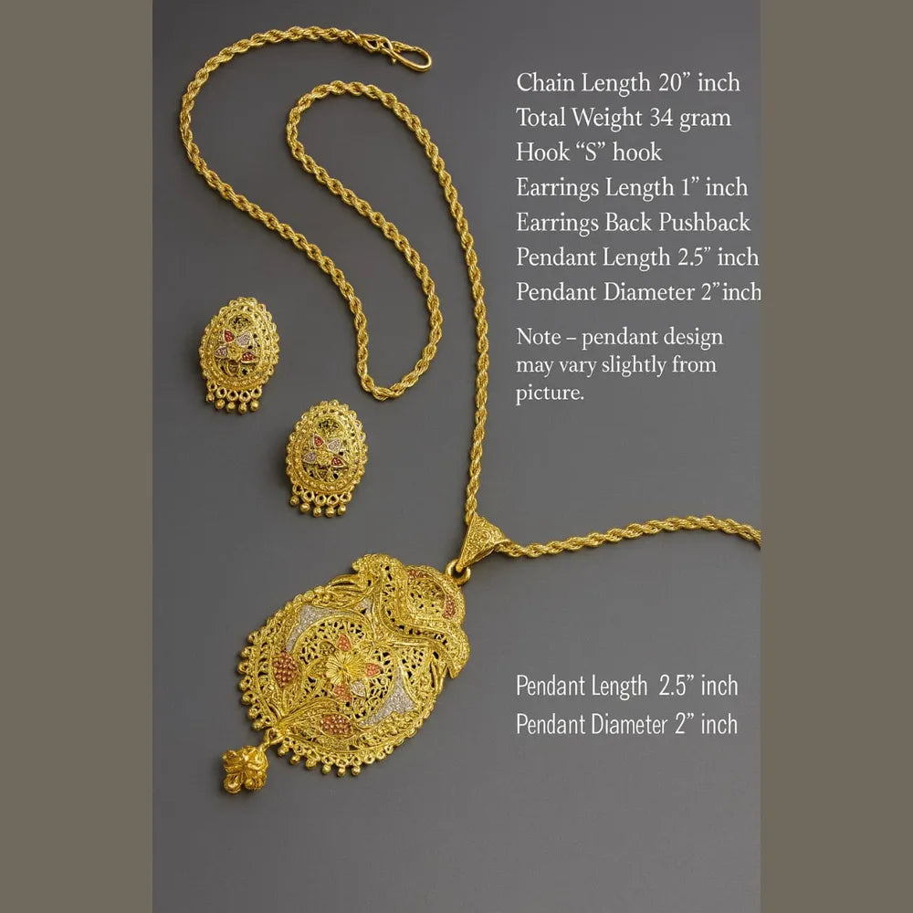 Traditional Gold-Plated Pendant Set with Earrings – 34g