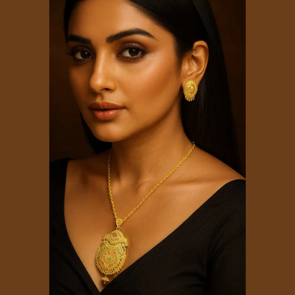 Traditional Gold-Plated Pendant Set with Earrings – 34g