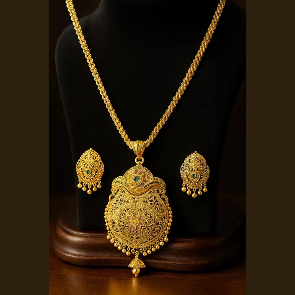 Traditional Gold-Plated Pendant Set with Earrings – 34g
