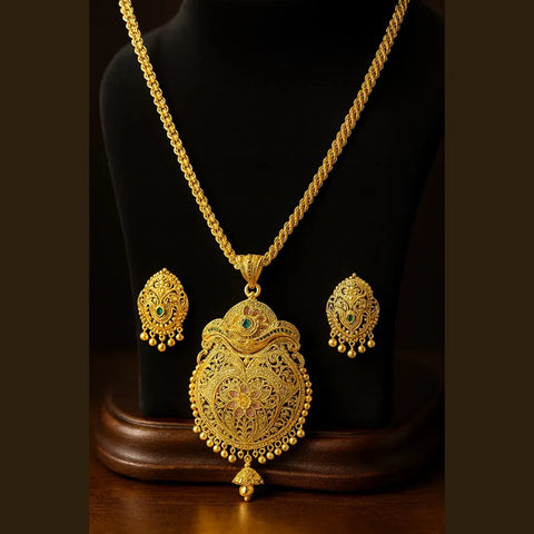 Traditional Gold-Plated Pendant Set with Earrings – 34g
