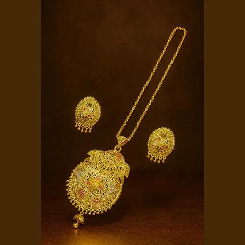 Traditional Gold-Plated Pendant Set with Earrings – 34g