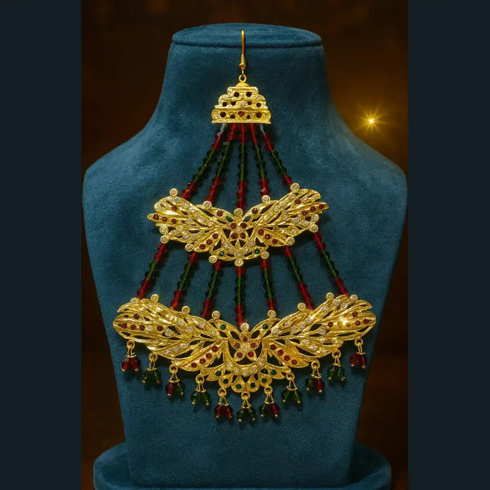 Product image of Bridal Green Beads Gold Plated Ad Necklace Set – image 5