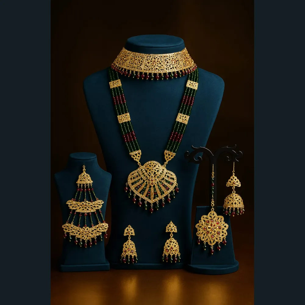 Product image of Bridal Green Beads Gold Plated Ad Necklace Set – image 4