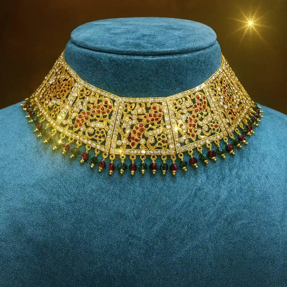 Product image of Bridal Green Beads Gold Plated Ad Necklace Set – image 6