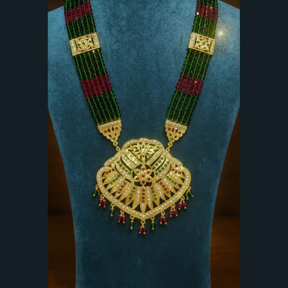 Product image of Bridal Green Beads Gold Plated Ad Necklace Set – image 9