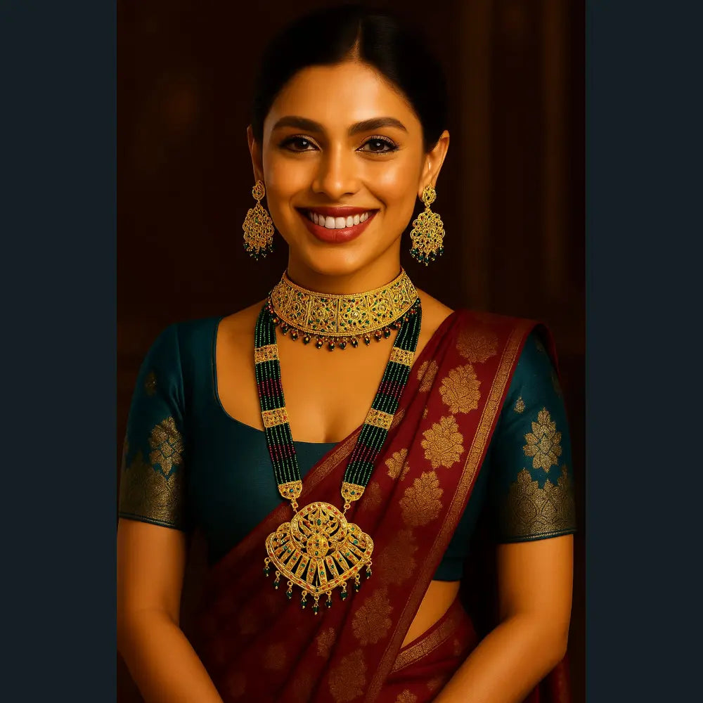 Product image of Bridal Green Beads Gold Plated Ad Necklace Set – image 8