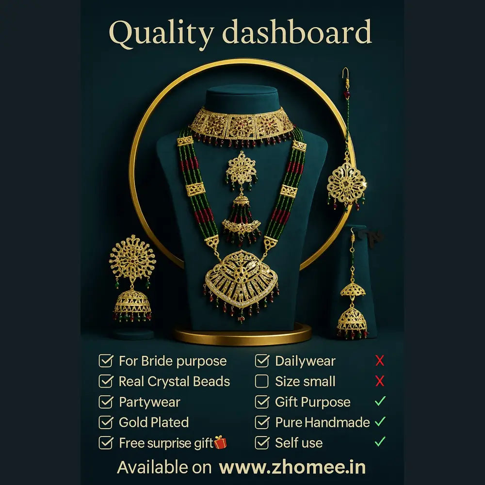 Product image of Bridal Green Beads Gold Plated Ad Necklace Set – image 10