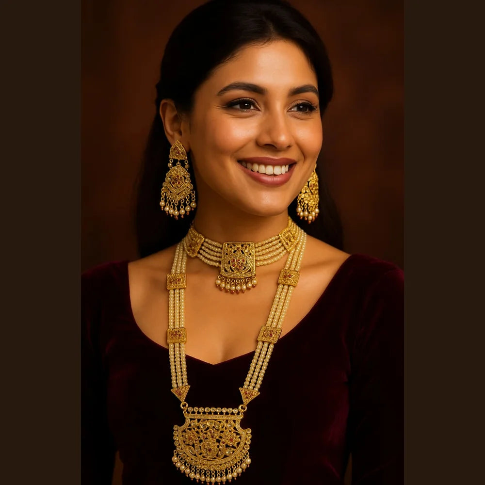 Product image of Royal Temple Style Pearl Ad Long Necklace Set – image 6