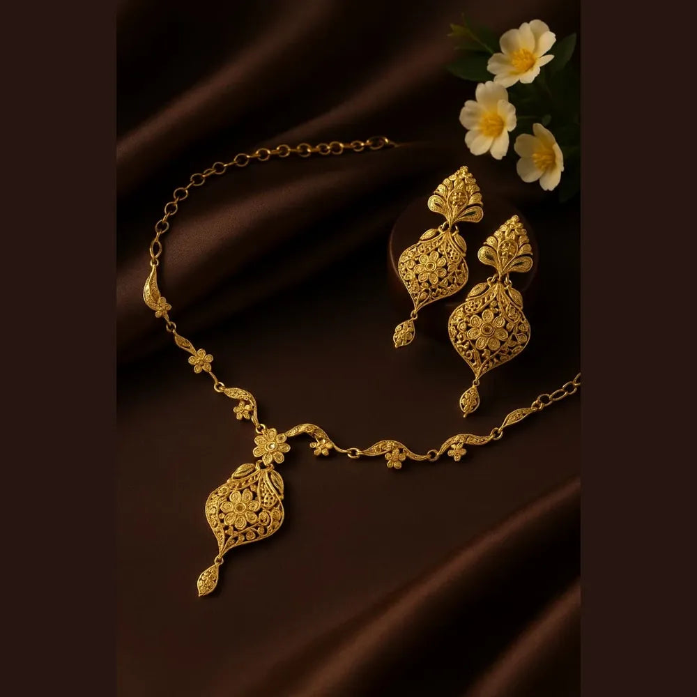 Handmade Gold Plated Floral Jewellery Set with Earrings