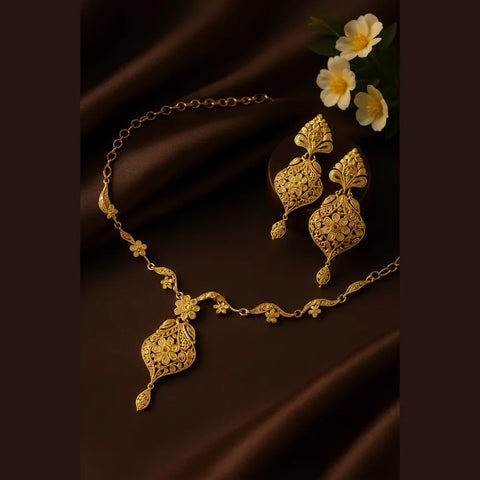 Handmade Gold Plated Floral Jewellery Set with Earrings