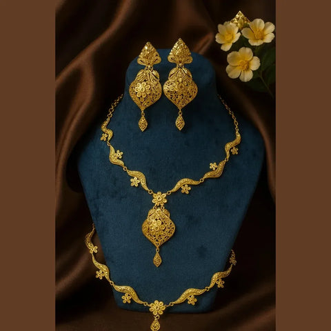 Handmade Gold Plated Floral Jewellery Set with Earrings