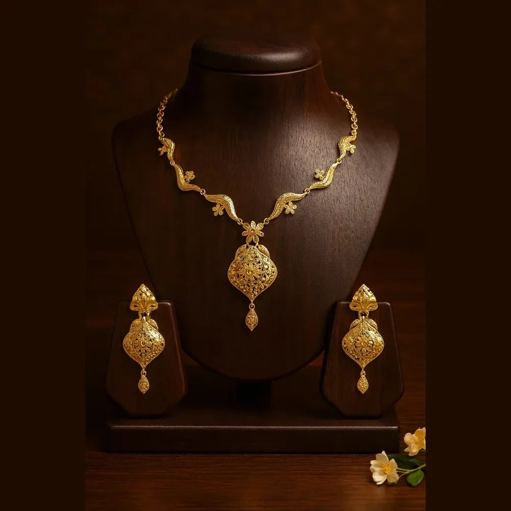 Handmade Gold Plated Floral Jewellery Set with Earrings