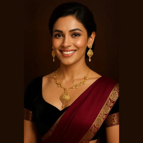 Handmade Gold Plated Floral Jewellery Set with Earrings
